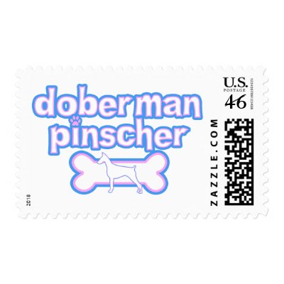 Pink & Blue Doberman Pinscher Postage Stamps by MenagerieMayhem