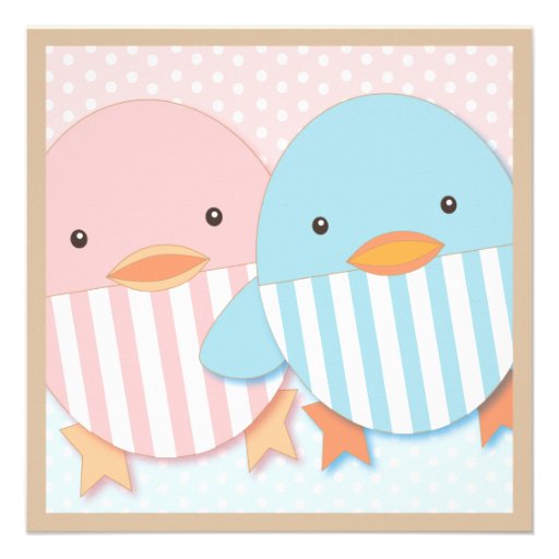 Pink & Blue Ducky Twin Boy & Girl Baby Shower Custom Announcement