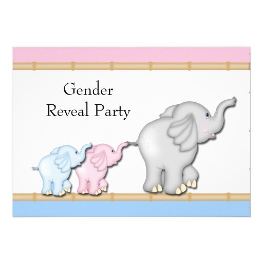 Pink Blue Elephant Gender Reveal Party Invitations