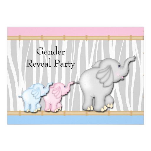 Pink Blue Elephant Gender Reveal Party Invitations
