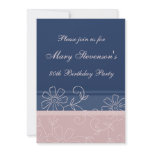 Pink Blue Floral 80th Birthday Party Invitations