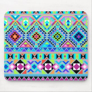 Pink Blue Green Aztec Tribal Mouse Pad