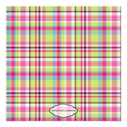 Pink Blue & Green Plaid Birthday Party Invitation