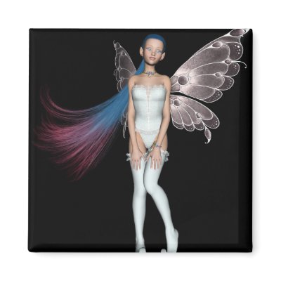 Pink & Blue Hair Pixie In White Refrigerator Magnets