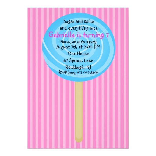 Pink & Blue Lollipop Girls Birthday Invitation