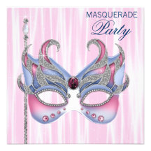 Pink Blue Masquerade Party Custom Announcement