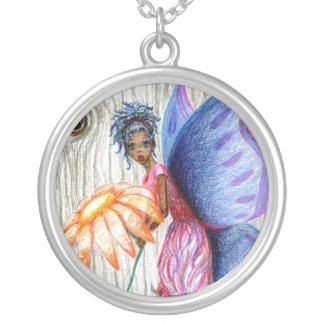 Pink Blue Pixie Fairy PickingFlower Drawing Sketch Custom Jewelry