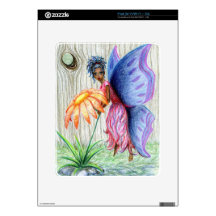 Pink Blue Pixie Fairy PickingFlower Drawing Sketch Skins For iPad