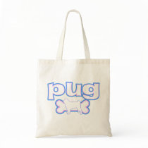 Pink & Blue Pug Tote Bag by MenagerieMayhem Pink & Blue Pug Tote Bag