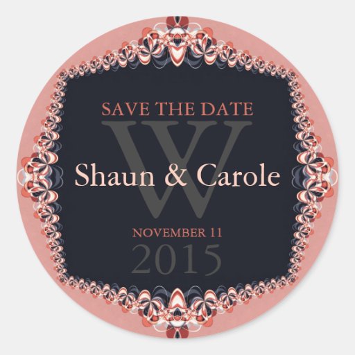 Pink+Blue Ribbons Monogram Save the Date Sticker
