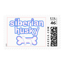 Pink & Blue Siberian Husky Postage Stamps