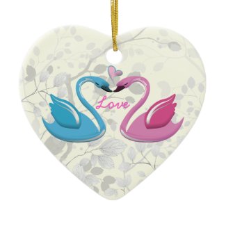 Pink blue swan love heart couple keepsake ornament ornament