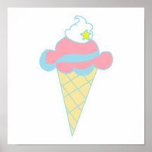 Pink Blue Swirl Star Ice Cream Cone Poster