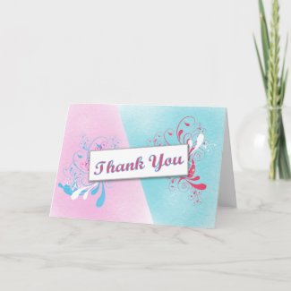 Pink & Blue Thank You Card card