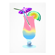 Pink & Blue Tropical Drink Custom Invites