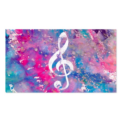 Pink Blue Watercolor Paint Music Note Treble Clef Business Card Template