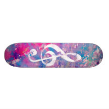 Pink Blue Watercolor Paint Music Note Treble Clef Custom Skate Board