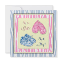 Pink &amp; Blue Zebra Gender Reveal Baby Shower Custom Invites