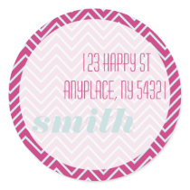 Pink Blue Zig Zag Sticker Shipping Address Label