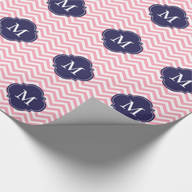 Pink & Blue Zigzags Pattern Monogram Wrapping Paper 4/4