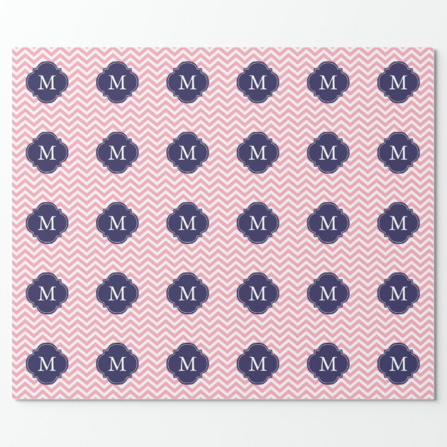 Pink & Blue Zigzags Pattern Monogram Wrapping Paper