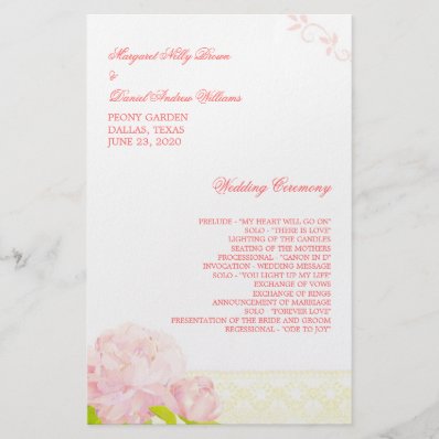 Pink Blush Blossoms Floral Wedding Program