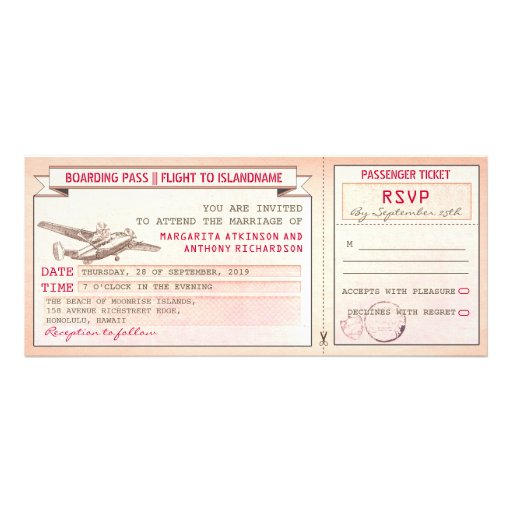 pink boarding pass ticket-vintage wedding invites