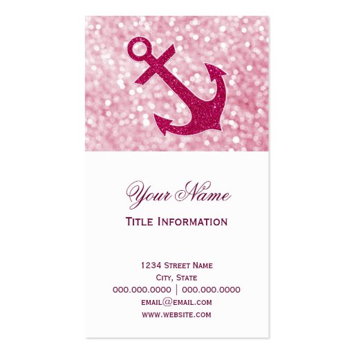 Pink Bokeh Nautical Glitter Anchor Business Card (front side)
