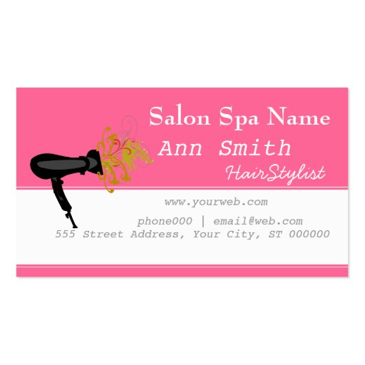 Pink Bold Vibrant  Hair Stylist Flower Swirls Business Card Templates (front side)