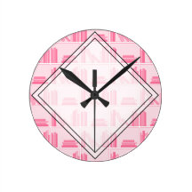 Pink Books on Shelf. Round Wallclocks