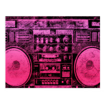 urban, music, funny, fashion, girly, 80&#39;s, boombox, hip hop, old school, postcard, pink, fun, cool, ghetto blaster, best, selling, girl, original, Postcard with custom graphic design