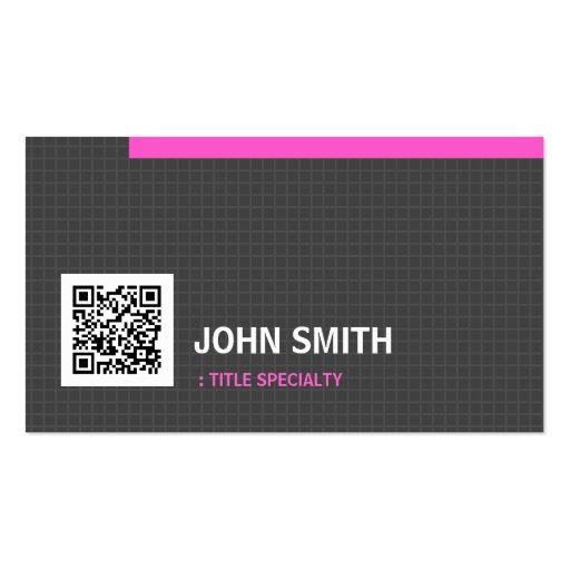 Pink Border in Simple Grid Pattern with QR Code Business Card Templates (front side)