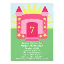 Pink Bounce On Over Bounce House Birthday Party Custom Announcements