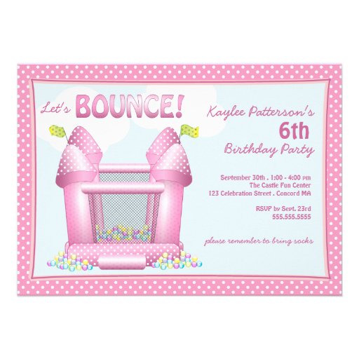 Pink Bouncy Bounce House Birthday Party Invitation