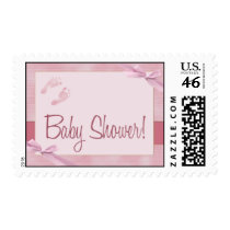 Pink bow baby shower postage