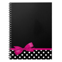 Pink Bow Black and White Polka Dots Note Book