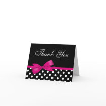 Pink Bow Black Polka Dots Thank You Greeting Cards