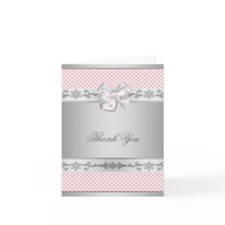 Pink Bow Cross Girls Baptism Christening Thank You card