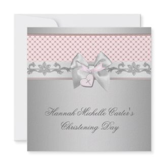 Pink Bow Cross Girls Pink Baptism Chirstening Custom Invites