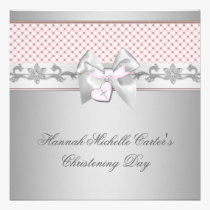 Pink Bow Cross Girls Pink Baptism Chirstening invitations