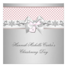 Pink Bow Cross Girls Pink Baptism Chirstening Custom Invites