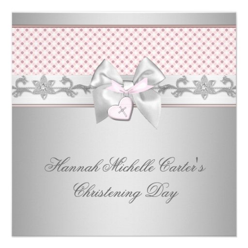 Pink Bow Cross Girls Pink Baptism Chirstening Custom Invites