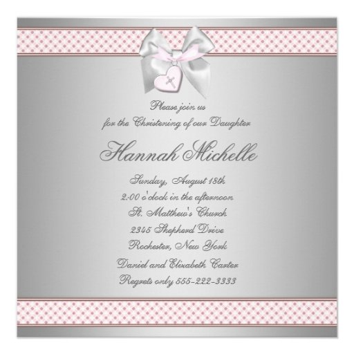 Pink Bow Cross Girls Pink Baptism Chirstening Custom Invites