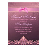 Pink Bow & Damask Sweet 16 Birthday Invite