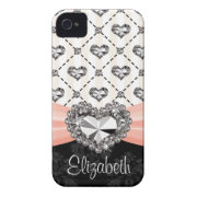 Pink Bow Diamond Heart Rhinestone iPhone 4 Case Co casematecase