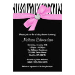 Pink Bow Diamond Heart Zebra Baby Shower Announcement