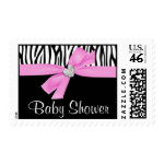 Pink Bow Diamond Heart Zebra Baby Shower Postage Stamps