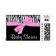 Pink Bow Diamond Heart Zebra Baby Shower stamp