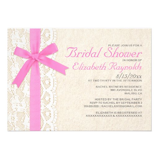 Pink Bow & Lace Bridal Shower Invitations