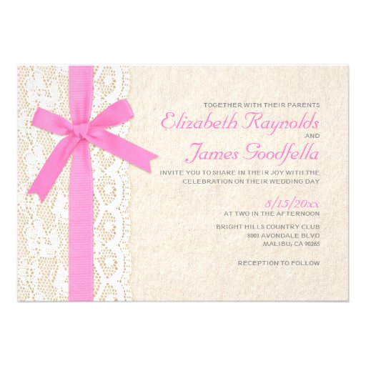 Pink Bow & Lace Wedding Invitations